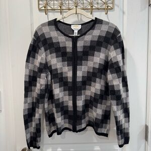 Merino Wool /Cashmere Blend Talbots Black and Gray Plaid Cardigan